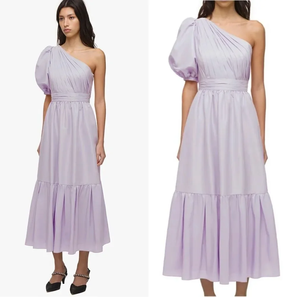 NWT Self Portrait Maxi Lilac Dress One Shoulder Purple Size 2